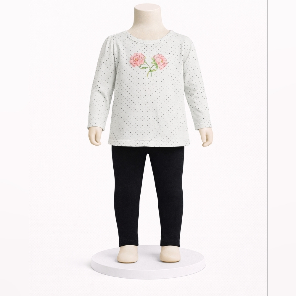 Polka Dot Top and Black Leggings Set